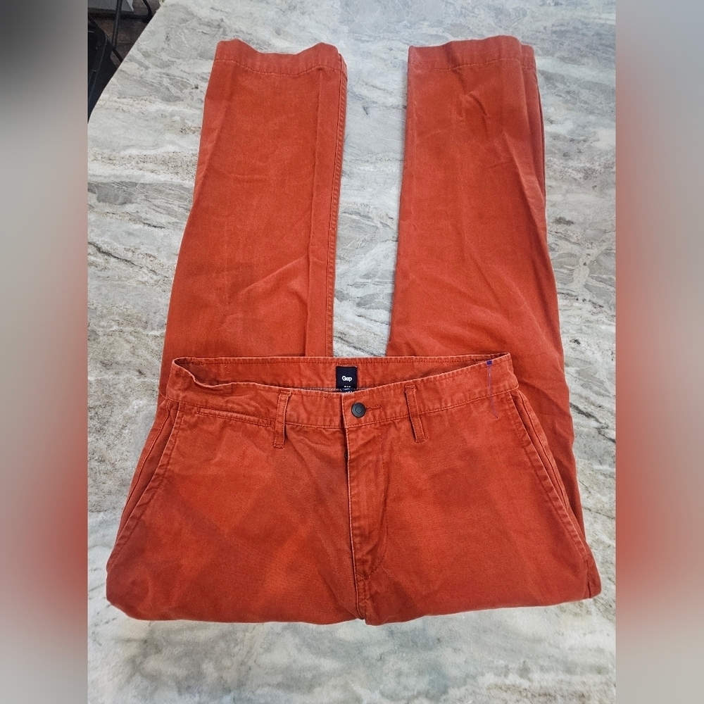 Gap Men’s Chino Pants 32x30 Rust Orange 100% Cotton Flat Front Casual Twill